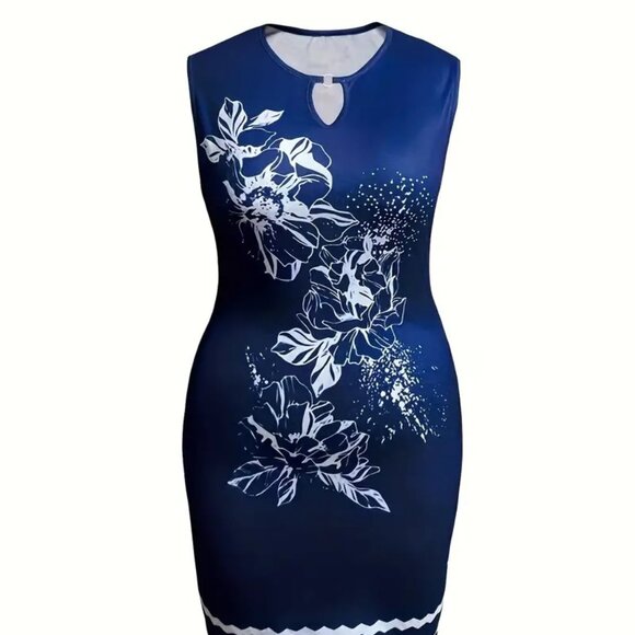 Women's Plus Size Floral Print Keyhole Neck Elegant Summer Sleeveless Dress 20W - Picture 2 of 7